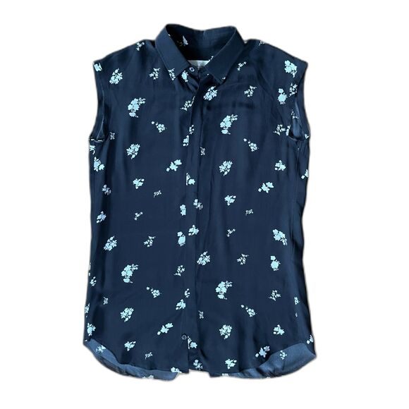 GOLDEN GOOSE Delux Brand Black Silk Floral Shirt Blouse Top Women's Size Small - Picture 8 of 10